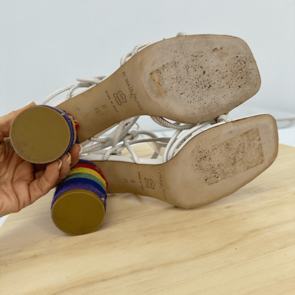 Donald J Pliner Strappy Leather Sandals Size 6 Block Heel Rainbow White Fairy - Picture 10 of 14